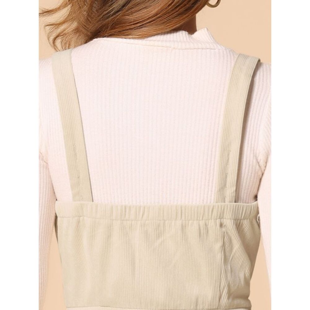 Tank Ribbed Vintage A-Line Sleeveless Casual Midi Dress Beige - Picture 5 of 5